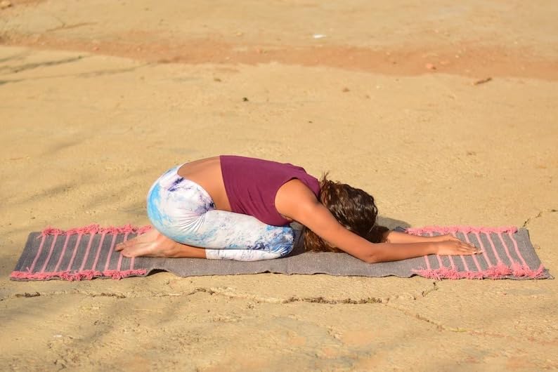 Jaipur art & Rugs Cotton Yoga Mat - Eco-Friendly Hand-Woven Rug - Non Slip & Thick (24”x72”x5mm) for Everyday Fitness at Home - Comfortable Extra-Long - color: Pink Dark Blue