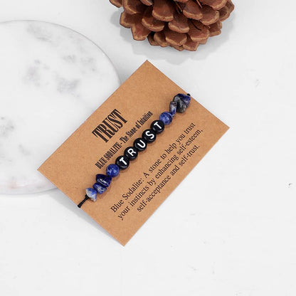 COLORFUL BLING Handmade Healing Chakra Beaded Bracelet with Spiritual Meaningful Card Crystal Natural Stone Strand Bracelet for Women Reiki Yoga Meditation Jewelry Protection Gifts - color: trust