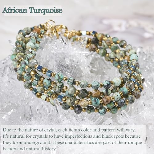 Farfume Beaded Bracelets for Women, Chakra Crystal 4mm Beads Gemstone Natural Stone Bead Spiritual Jewelry Gifts for Women - color: African Turquoise-Transformation & Growth