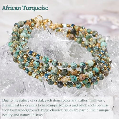 Farfume Beaded Bracelets for Women, Chakra Crystal 4mm Beads Gemstone Natural Stone Bead Spiritual Jewelry Gifts for Women - color: African Turquoise-Transformation & Growth