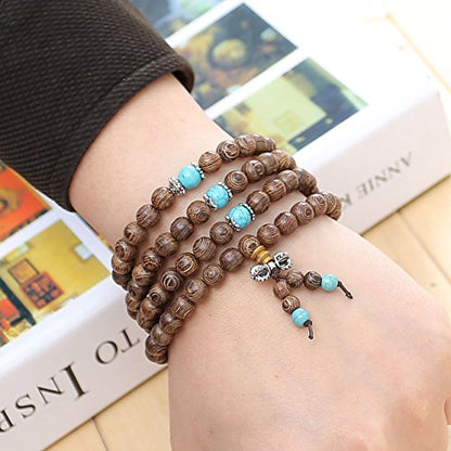 Unisex 108 Natural Wood 6mm 8mm Beads Bracelet Buddhist Rosary Mala Necklace(8mm Sandalwood Duobao)