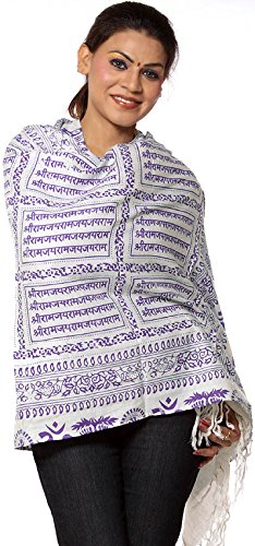 Exotic India Hindu Prayer Shawl with Printed Sri Ram Jai Ram Jai Jai Ram Mantra - PolyCotton - color: Purple