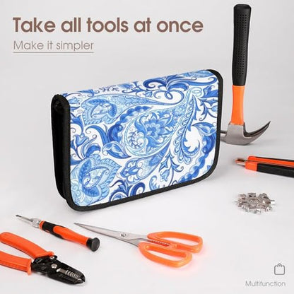 Blue White Floral Paisley Large Capacity Foldable Storage Bag
