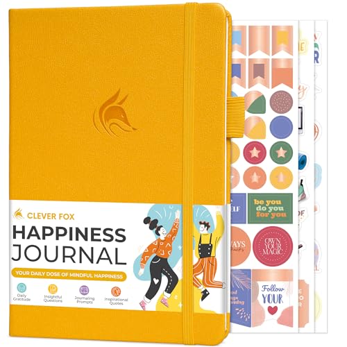 Clever Fox Happiness Notebook – Daily Positivity Journal for Women with Prompts & Positive Quotes – Affirmation & Self Esteem Gifts (Amber Yellow) - color: Amber Yellow