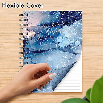 Designer Greetings, Designer Papers Flex Cover Journal with Elastic Band, Blue “Notebook” Watercolor Marble with Silver Dotted Print - 320 Pages (6” x 8.25”) - Perfect for Work, School, Creative - style: Blue Watercolor Marble