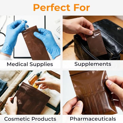 2"x 3" UV Protective Amber Zip Bags, Pack of 50 - Resealable Light-Blocking Plastic Bags for Packaging Light-Sensitive Products, Heavy Duty 3 mil Thick, Moisture Resistant Storage - size: 2"W x 3"L, style: Pack of 50