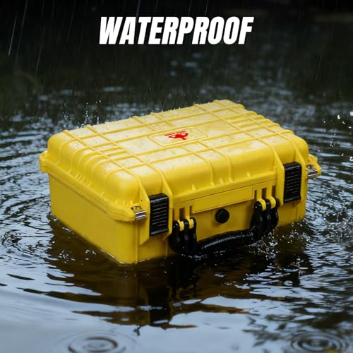 Jack Boss 16x 12.8x 6.8 Inch Hard Case, Portable Weather Waterproof Protective Camera Case with Customizable Foam, Fit Use of Drones, Camera, Equipments, Yellow - color: YELLOW, size: 16x12.8x6.8 in