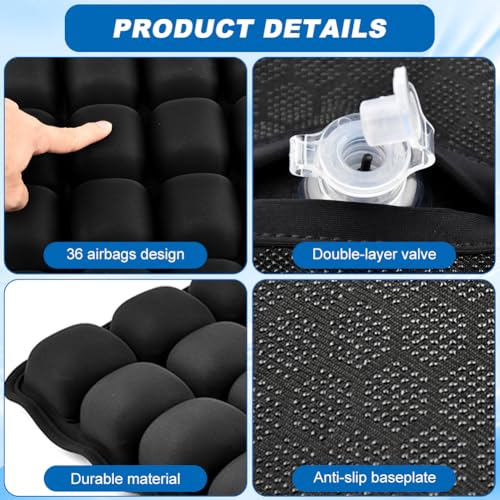 3D Air Cell Inflatable Seat Cushion, 36 Airbags Airplane Seat Cushion for Long Flights, Pressure Relief for Tailbone & Hip Pain, Wheelchair Cushions with Air Pump