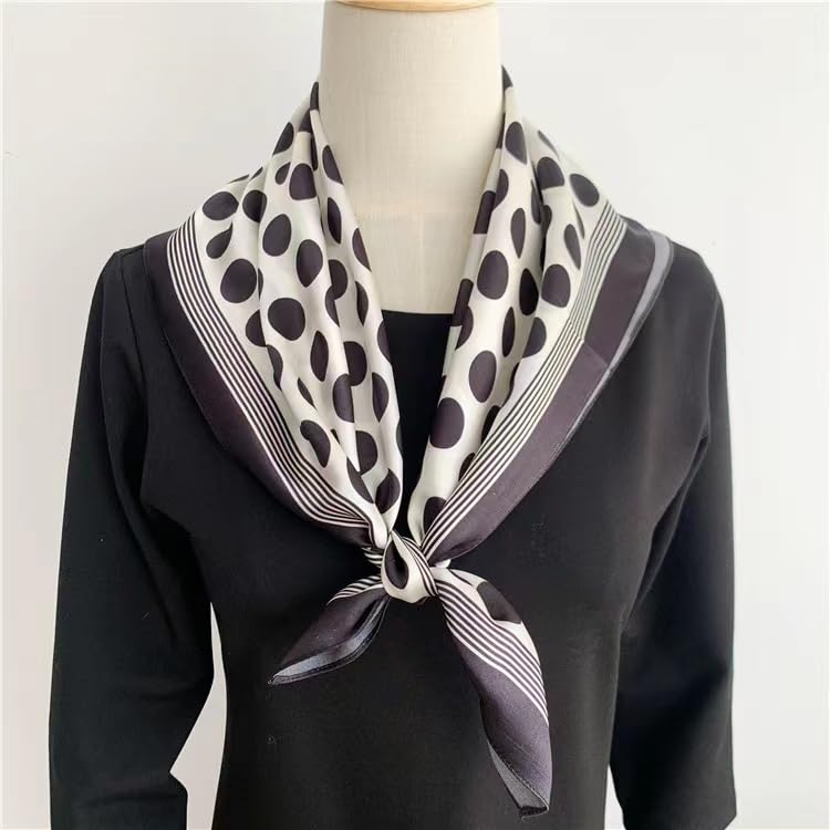 ANDANTINO 100% Mulberry Silk Square Scarf for Hair-25.6" X25.6'' Women Men Natural Silk Neckerchief Digital Printed Headscarf - color: Big Polka Dots