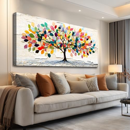 WLWBINTING Canvas wall art for living room Large vintage Wall Decor For Bedroom Modern Office Decoration Abstract Colorful tree of life Paintings Artwork for Walls Pictures Farmhouse Home Decor - color: Wise Colorful Tree Painting, size: 40"L x 20"W