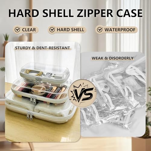 Dimore Ultimate Organizer Kit - 6 Pack Clear Hard Shell Zipper Case (2 Large + 2 Medium + 2 Small) Multi-Size Set, Complete Storage Solution for Makeup, Crafts, Toys, Electronics (6Pack)