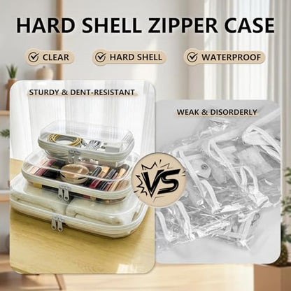 Dimore Ultimate Organizer Kit - 6 Pack Clear Hard Shell Zipper Case (2 Large + 2 Medium + 2 Small) Multi-Size Set, Complete Storage Solution for Makeup, Crafts, Toys, Electronics (6Pack)