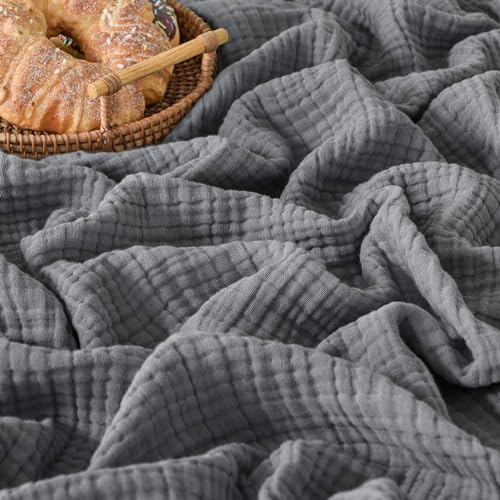 Esterra Muslin Twin Size Cozy Soft Lightweight Pre-Washed Cotton Blanket, All Season Breathable 4-Layer Gauze Blanket Throw for Couch Bed, Dark Gray, 66x90 Inches - color: 11 - Dark Gray, size: Twin (66"x90")