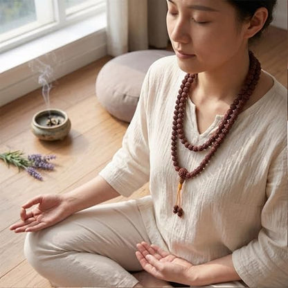 Agan Traders 108 Mala Prayer Beads Necklace for Men & Women – Tibetan Buddhist Prayer Beads Wrist Mala - Handmade Yak Bone Japa Mala Beads for Meditation, Yoga & Healing - color: Rudraksha Rd-8