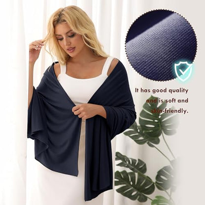 Tencel Shawl Wraps 70 x 35in Travel Essentials Lightweight Pashmina for Travel Blanket Scarf UPF 50+ - color: Navy