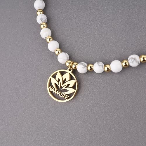 COAI Japamala Namaste Charm 108 Mala Beads Wrap Bracelet Stone Beaded Necklace - style: Howlite