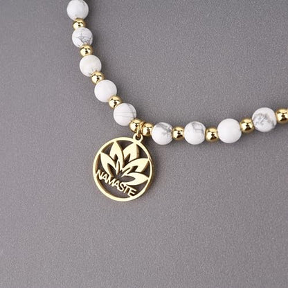 COAI Japamala Namaste Charm 108 Mala Beads Wrap Bracelet Stone Beaded Necklace - style: Howlite