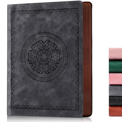 Fetinar 300 Pages Leather Blank Journal Notebook,Softcover Leather Blank Journal Notebook for Women Men,300 Pages Notebook for Work,Office,School Note Taking,5.7'' X 8.3'',grey - color: Grey, style: Plain-A5