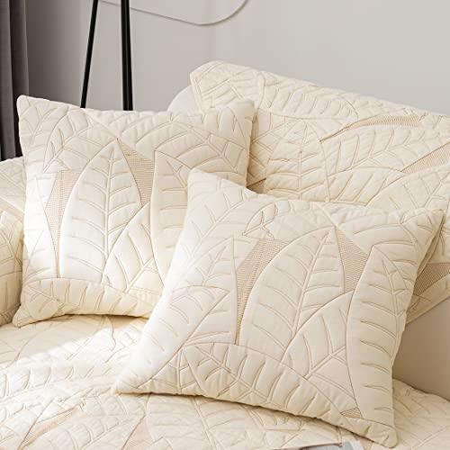 Farmhouse Neutral Embroidered Throw Pillow Cover Set of 2 Cotton Quilted Decorative Square Cushion Covers Pillowcase for Sofa Couch Bed Chair (Ivory A,18"x18") - color: Ivory a, size: 18"x18"/Square