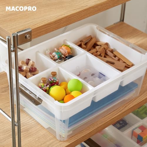 MACOPRO 17 QT Plastic Storage Box with Removable Tray, Bins with Lids, Clear Storage Container for Craft Organization, Beads, Tools, Sewing, and Playdoh, Art Supply Organizer (White, 1Pack-17QT) - size: 1Pack-17QT