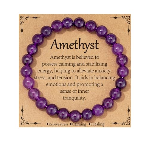Healing Crystal Bracelet for Women, Natural Stone Beaded Healing Crystal Bracelet Triple Protection Stress Relief Beads Jewelry Birthday Gifts Jewelry for Her - style: Amethyst