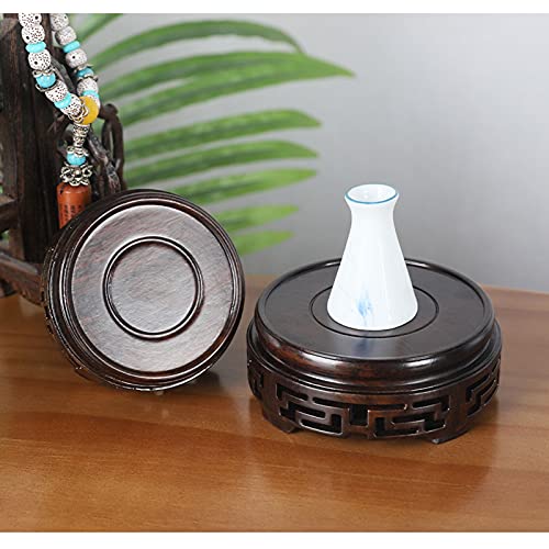Small Buddha Statue Teapot & Vase Base - Unique Round Stone Bonsai Ornament, Wooden Carving Home Décor for Zen & Meditation Spaces (M)