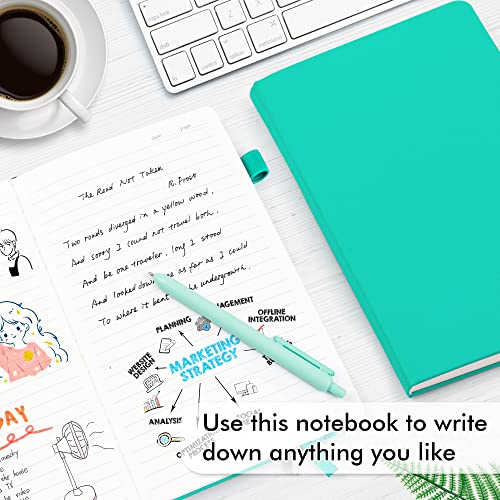 feela 3 Pack Notebooks Journals Bulk, Hardcover Notebook Classic Ruled Lined Journals with Pen Holder for Women Girls School Business Supplies, with 3 Black Pens, 120 GSM, 5.1”x8.3”, A5, Aqua - color: 3 Aqua