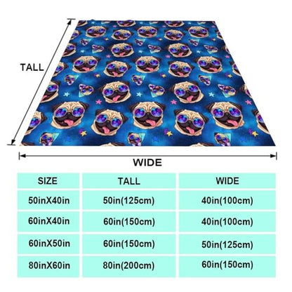 Adults Children Extra Soft Blankets, Galaxy Pug with Cool Glasses Keep Warm Throw Wrap Throw Wearable Blankets, Camping Blankets - color: Pattern 11, size: 50x60inch-teens