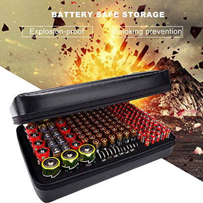 DocSafe Fireproof Battery Organizer Storage Box,Fireproof Waterproof Carrying Case Bag Holder,Safe Storage Holds 200+ Batteries AA AAA C D 9V, with Battery Tester BT-168 (Not Includes Batteries)