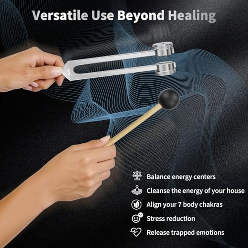 Tuning Fork Kit for Healing - 128Hz, 136.1Hz, 256Hz, 384Hz Weighted & Unweighted Tuning Forks for Chakra Sound Therapy, Meditation, Yoga, Stress Relief & Relaxation - Comes with Pouch, Ideal Gift
