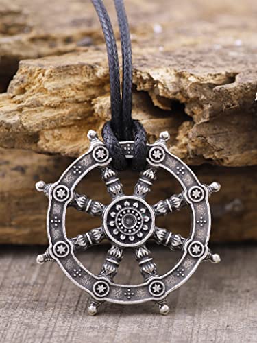HAQUIL Buddhist Dharma Wheel of Life Dharmachakra Necklace, Buddhist Jewelry Gift for Men and Women