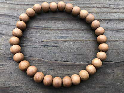 Sandalwood Bracelet for Women Men Buddhist Prayer Strand Chandan Bracelet Handmade Stretchable Elastic Sandalwood Beaded Wristbands for Yoga Meditation - style: 6mm Beads