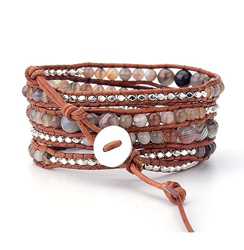 Boho Wrap Bead Bracelet for Women - Handmade Adjustable Natural Stone Beaded Bracelets Yoga Healing Bracelet Bangle Hippie Jewelry - color: Natural Stone