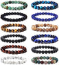 FIRAZIO 12Pcs 8mm Gemstones Beaded Stretch Bracelet for Women Crystal Stone Bracelets Round Beads Semi-Precious Stretch Bracelet Set Unisex