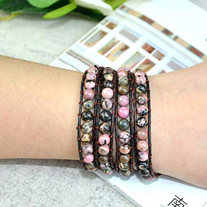 YGLINE 6mm Natural Stone Bracelet Handmade Beaded Wrap Bracelets Spiritual Energy Jewelry for Women