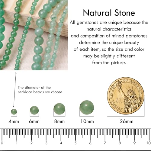 Simple Choker Necklace for Women Real Stone and Crystals Necklaces 4mm Beaded Choker Jewelry Meditation Gift for Women (16"+2") - style: Aventurine
