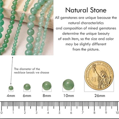 Simple Choker Necklace for Women Real Stone and Crystals Necklaces 4mm Beaded Choker Jewelry Meditation Gift for Women (16"+2") - style: Aventurine