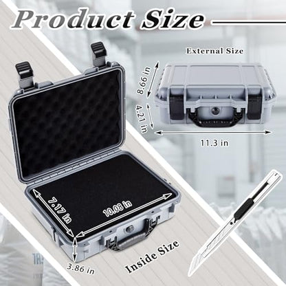 1 Pcs Waterproof Hard Case with DIY Customizable Foam Insert Portable Protective Case with Knife for Camera Drones Equipments Tools Test Instruments(Gray,11.3 x 8.7 x 4.2 Inch)