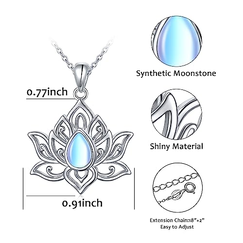 Lotus Neckalces for Women 925 Sterling Silver Moonstone/Turquoise Lotus Pendant for Girls Anxiety Stress Relieving Birthday Yoga Gifts - style: Moonstone Lotus