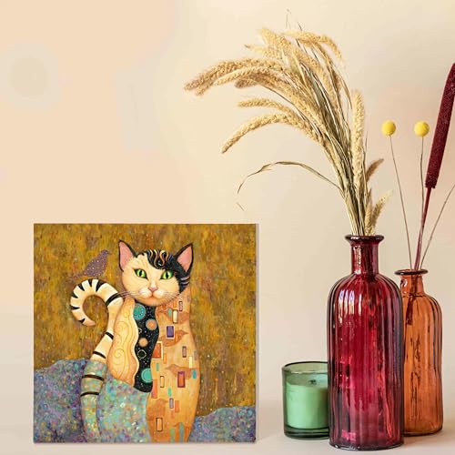 SiuSue Abstract Boho Witchy Cat Mystical Spiritual Canvas Wall Art Poster Prints Artwork Pictures Framed for Home Kids Room Bedroom Living Room Meditation Room, 12x12 Inch - color: Cat-6