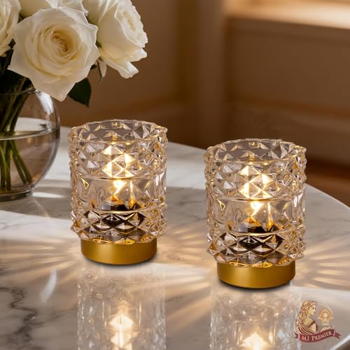 Battery Operated Lamp with Timer, Cordless Table Lamps for Shelf Decor, Rhombus Texture Aesthetic Crystal Lamp, Small Decorative Lamps for Bedroom/Bathroom/Kitchen/Entryway/Dorm (2 Pack Clear) - color: Clear, size: 2 pack