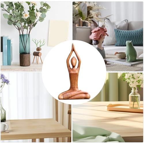 Wooden Yoga Statue - Meditating Figurine for Home Decor | Hand-Carved Yoga Sculpture for Living Room, Study, Gallery Display, Tabletop Accent, Zen Garden Ornament, Spiritual Mindfulness Decoration