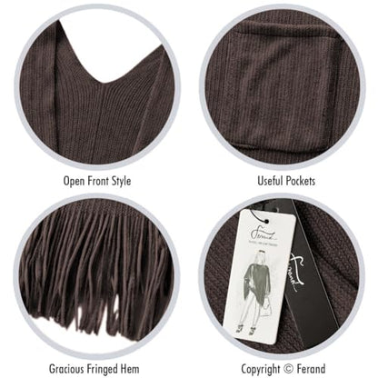 Ferand Shawl Wraps for Women, Cozy Lightweight Poncho Cape with Pockets, Warm for Fall Winter Travel - color: Brown