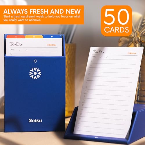 Notsu To Do List Grid Index Cards 3x5 | 50 Task Planner Vertical Notecards - size: 3x5 Vertical, style: Cards