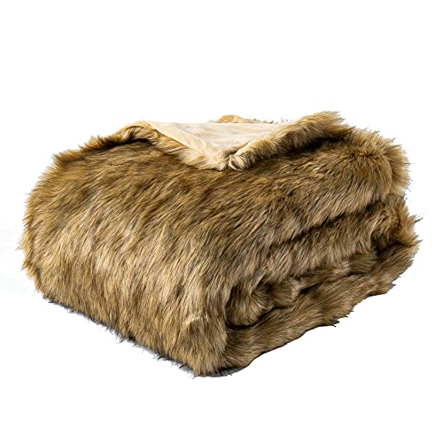 BATTILO HOME Golden Faux Fur Throw Blanket for Couch Sofa, Long Pile Fur Blankets and Throws, Elegant, Fluffy Thick Warm Heavyweight Fur Blanket Reversible to Plush Velvet, 50"x60" - color: Ochre, size: 50"x60"