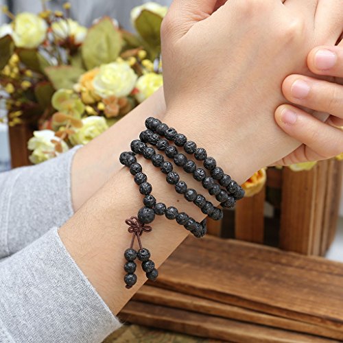Jovivi 6mm 8mm Natural Lava Rock Stone Healing Gemstone 108 Prayer Beads Tibetan Mala Bracelet Necklace - color: 6mm Beads