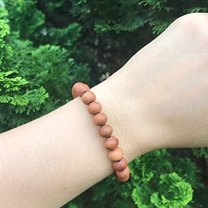 Sandalwood Bracelet for Women Men Buddhist Prayer Strand Chandan Bracelet Handmade Stretchable Elastic Sandalwood Beaded Wristbands for Yoga Meditation - style: 8mm Beads