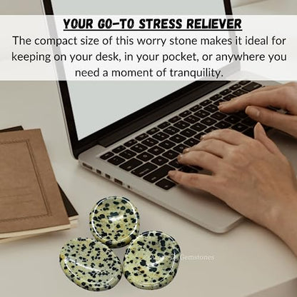 Amazing Gemstone Dalmatian Jasper Worry Stone, Healing Crystals - Piedra Crystal Fidget for Gift, Meditation, Calming, Relaxation, Stress Relief - color: Dalmatian Jasper