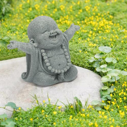 Buddha Statue, Bring Luck Laughing Buddha Sandstone Decor for Home, Office, Car, Meditation Spaces Portable Buddhist Sculpture Suitable for Tea Pets, Yoga Studios