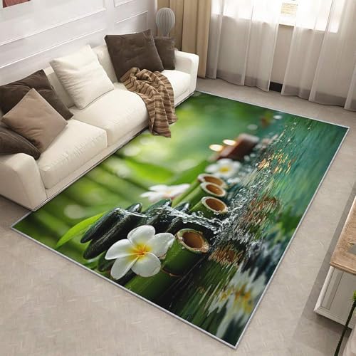 2x3 Washable Meditation Nature Area Rugs for Bedroom, Zen Stone Throw Rug for Entryway, Zen Home Decor, Non Slip Low Pile Soft Thin Front Door Rug D&T46 - color: Green Black Beige, size: 2' x 3' (Rectangular)